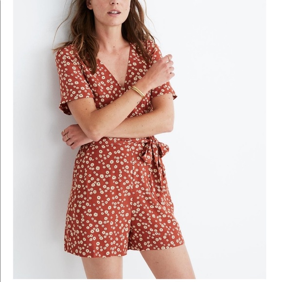 Madewell Pants - Madewell Wrap Top Floral Printed Romper in Terracotta